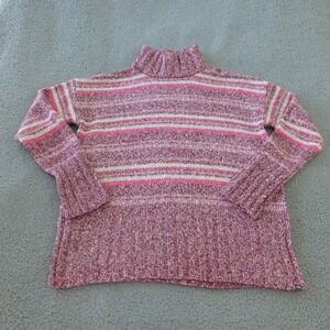 Eddie Bauer Sweater Womens Large Purple Striped Marled Knit Mock Neck Pullover